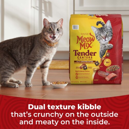 Meow Mix Tender Cuts® Beef & Salmon Dry Cat Food with Basted Bites Perspective: left