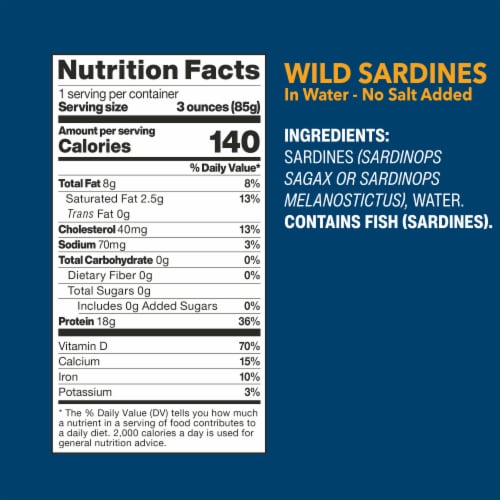 Wild Planet Wild Sardines in Water No Salt Added, 4.4 oz Perspective: left