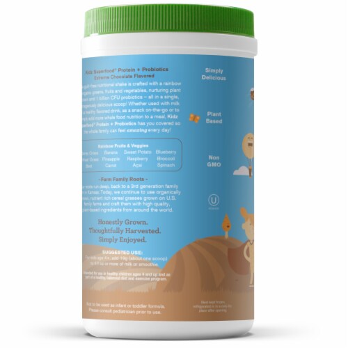 Amazing Grass Kidz Superfood Extreme Chocolate Protein Probiotics Powder 19g Perspective: left