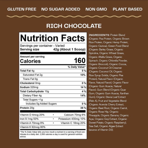 Amazing Grass Organic Plant Protein Blend: Vegan Rich Chocolate Protein Powder Perspective: left