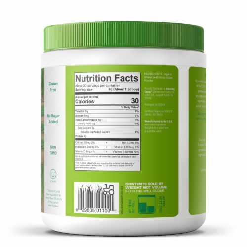 Amazing Grass Organic Wheat Grass Whole Food Dietary Supplement Powder Perspective: left
