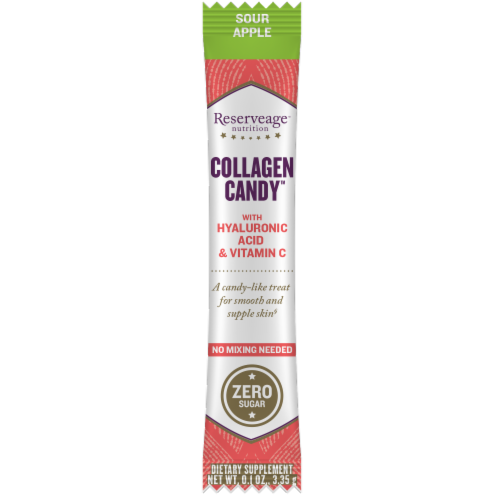 Reserveage Nutrition Sour Apple Collagen Candy Dietary Supplement Sticks Perspective: left