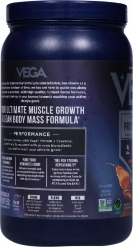 Vega™ Creamy Chocolate Plant Based Performance Protein + Creatine Powder Perspective: left