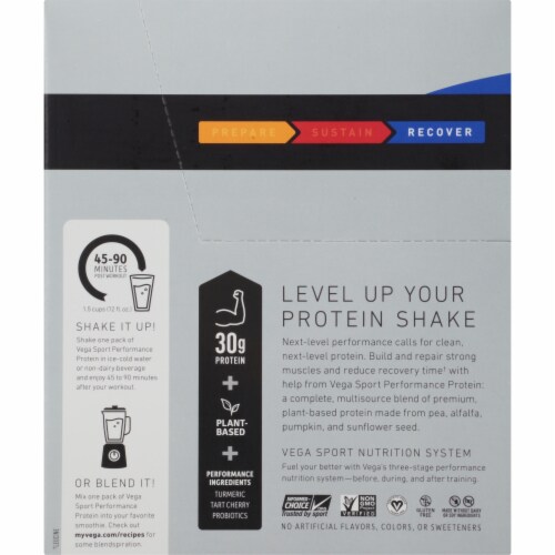 Vega Sport Plant-Based Performance Protein Vanilla Drink Mix 12 Count Perspective: left