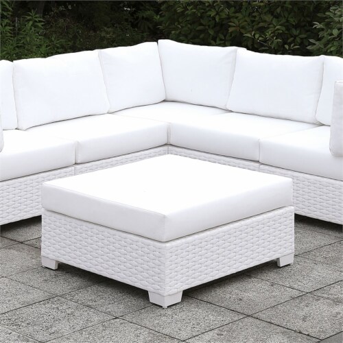 Furniture of America Arthur Contemporary Rattan Large Patio Ottoman in White Perspective: left