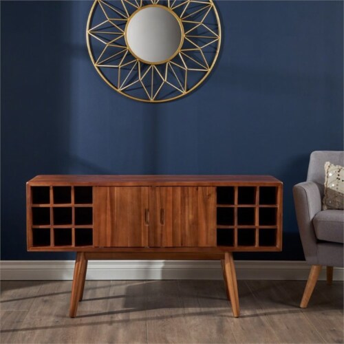 Noble House Edlyn Mid Century Wood Bar Cabinet in Light Oak 1 Fry s Food Stores