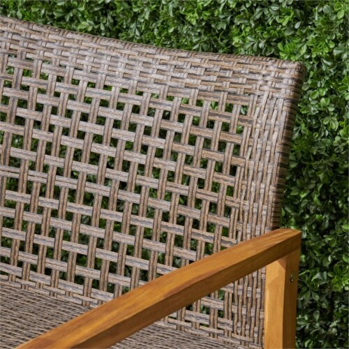 Noble House Hampton Outdoor Wood and Wicker Sofa in Natural 1