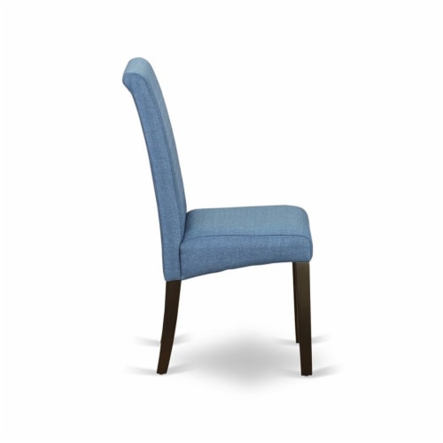 East West Furniture Barry 42  Wood Dining Chairs in Cappuccino/Blue (Set of 2) Perspective: left