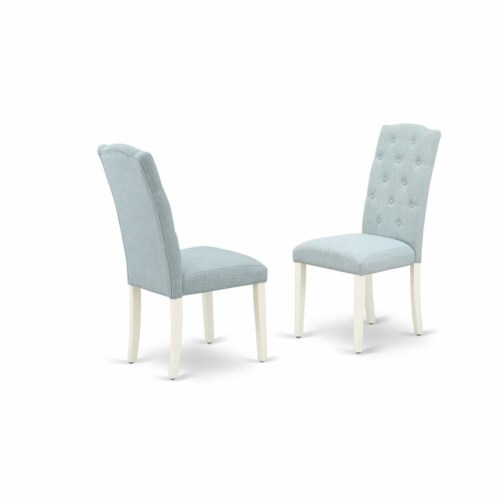 East West Furniture Oxford 3-piece Wood Dining Set in Linen White/Baby Blue Perspective: left