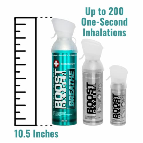 6 Pack 10L Boost Oxygen Natural Portable Pure Canned Oxygen, Menthol Eucalyptus Perspective: left