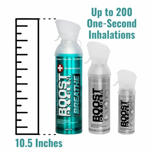 Boost Oxygen Natural 10 Liter Pure Oxygen Canister, Menthol Eucalyptus (12 Pack) Perspective: left