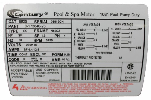 A.O. Smith Century B625 3/4HP 3450RPM 115/230V Booster Pump Motor (6 Pack) Perspective: left