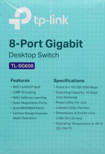 TP-Link TL-SG608 8-Port Gigabit Desktop Switch Perspective: left