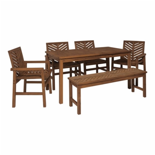 Walker Edison 6-Piece Chevron Outdoor Patio Dining Set in Dark Brown Perspective: left