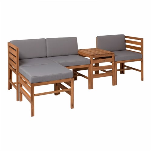 5 Piece Outdoor Modular Acacia Wood 3 seat Ottoman Side