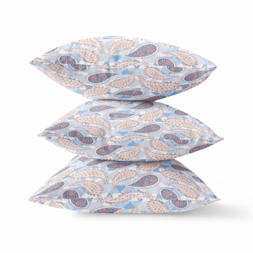 Paisley on Abstract Throw Fabric Pillow in Pink Light Blue 18x18 Perspective: left