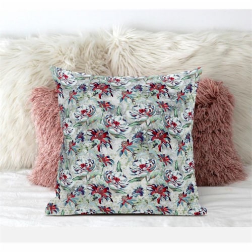 Roses Sprayed Stars Throw Fabric Pillow in Light Blue Pink Green 18x18 Perspective: left
