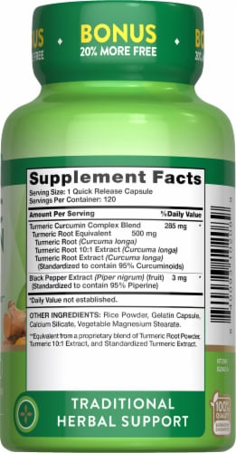 Nature's Truth® Tumeric Curcumin Complex Capsules 500mg Herbal Supplement Perspective: left