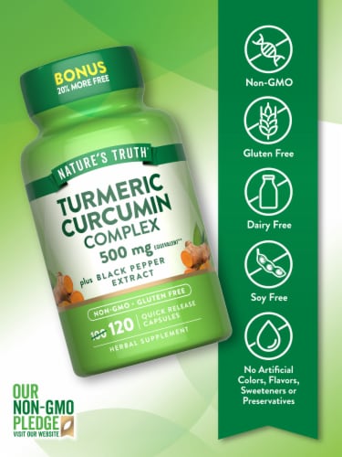Nature’s Truth Turmeric Cmplx 500 mg+Blk Pep 100+20 Caps Perspective: left