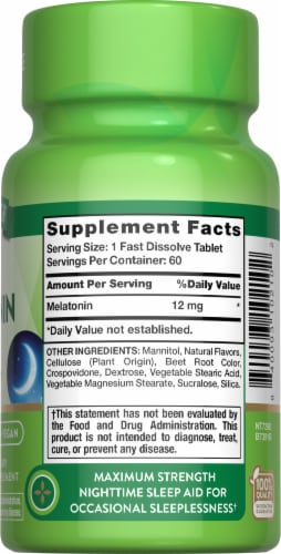 Nature’s Truth Melatonin 12 mg 60 Fast Dissolve Tabs Perspective: left