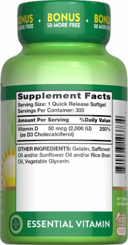 Nature's Truth Vit D3 2,000 IU (50 mcg) 250+50 SG Perspective: left