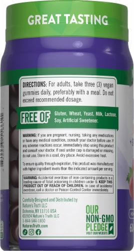 Nature's Truth Delicious Grape Flavor Essential Iron + B-Vitamins, Zinc 60 Gummies Perspective: left