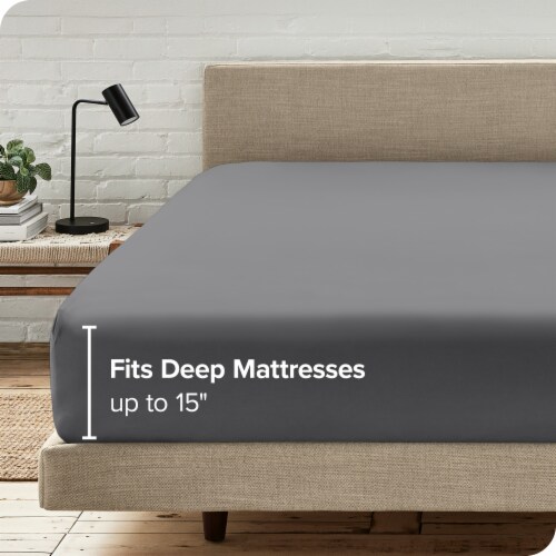 Bare Home Microfiber Dual-Pocket Fitted Sheet - Grey, Twin XL Perspective: left