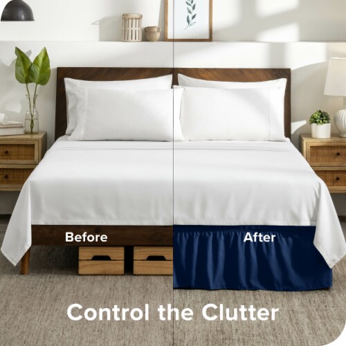 Navy blue ruffled bed skirt clearance