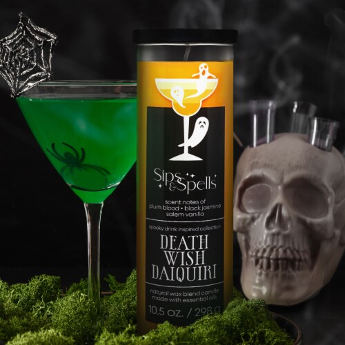 House of Velas Halloween Jar Candle Death Wish Daiquiri Perspective: left