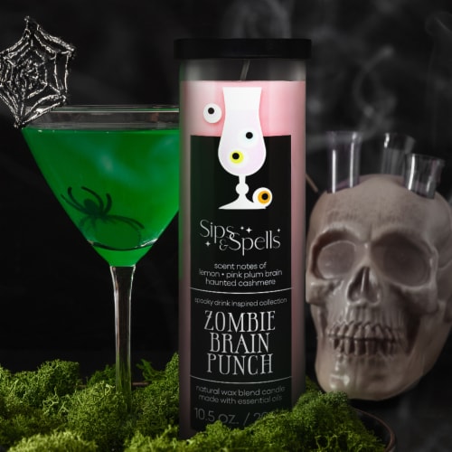 House of Velas Halloween Jar Candle Zombie Brain Punch Perspective: left