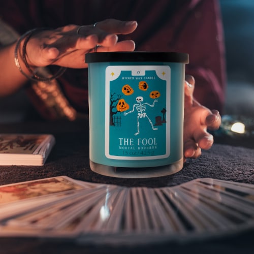 House of Velas Halloween Jar Candle The Fool Perspective: left
