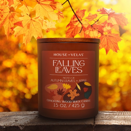 House of Velas Harvest Jar Candle Falling Leaves Perspective: left