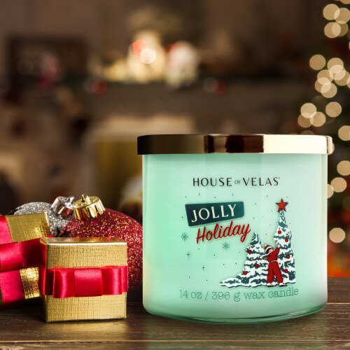 House of Velas Christmas Jar Candle Jolly Holiday Perspective: left