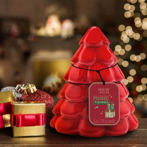 House of Velas Christmas Ceramic Tree Candle Tinsel Tidings Perspective: left