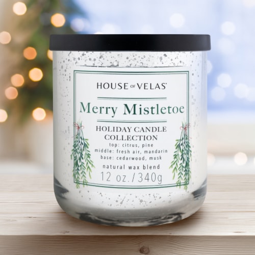 House of Velas Christmas Metallic Jar Candle Mistletoe Perspective: left