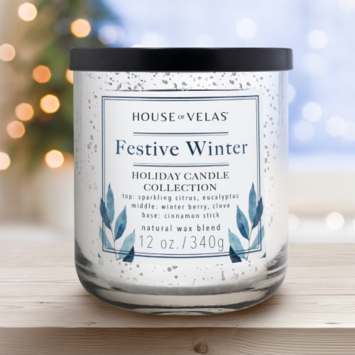 House of Velas Christmas Metallic Jar Candle Festive Winter Perspective: left