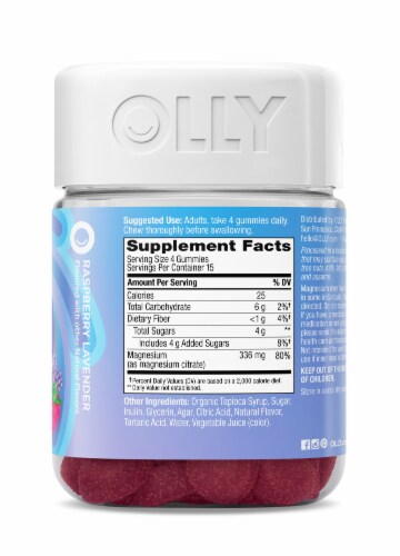 OLLY Relaxing Magnesium Gummies, Supports Muscle Relaxation,* Magnesium Citrate, Raspberry Lavender Perspective: left