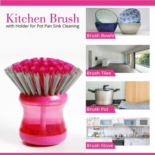 W Home Soap Dispensing Dish Brush, Multi-purpose, Safe for Non-Stick Cookware | Pack of 3 Perspective: left