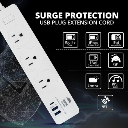 Extension Cord Socket 5.9 ft, Surge Protector Power Strip with 2 USB – 2 PCS Perspective: left