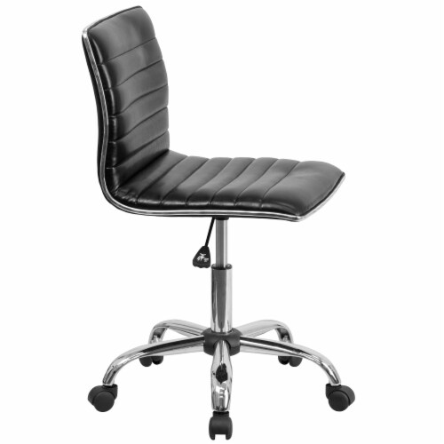 Merrick Lane Ergonomic Black Armless Office Desk Chair-Ribbed Low Back & Seat - Chrome Border Perspective: left