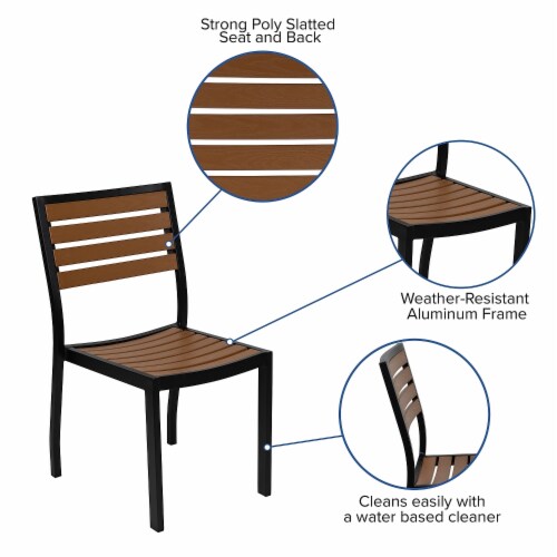 Flash Furniture Teak Patio Table and Chair Set with Umbrella & Base Gray 7 Pieces Perspective: left
