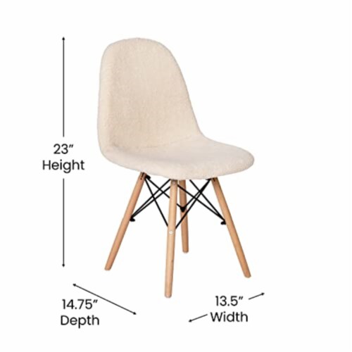 Modern Padded Armless Faux Sherpa Accent Chair With Beechwood Legs In Off-White Perspective: left