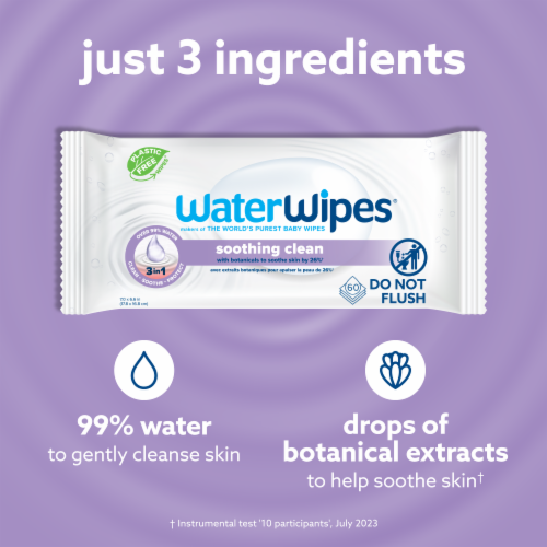 WaterWipes® Soothing Clean 99% Water Based Baby Wipes Perspective: left