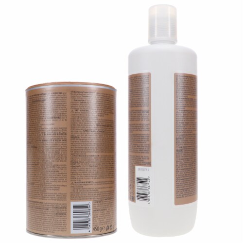 Schwarzkopf BlondMe Bond Enforcing Premium Lightener 9+ Dust Free Powder 15.8 oz & BlondMe 6% Perspective: left