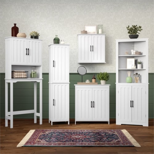 RiverRidge Monroe Tall Transitional Wood Corner Cabinet in White Perspective: left