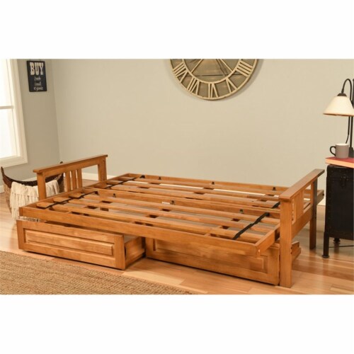 Kodiak Furniture Monterey Butternut Storage Sofa and Multi-Color Fabric Mattress Perspective: left