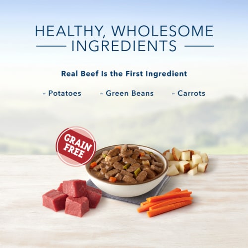 Blue Buffalo Family Favorite Recipes Backyard BBQ Dinner Wet Dog Food Perspective: left