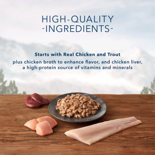 Blue Wilderness Kitten Wild Delights Chicken & Trout Meaty Morsels Wet Cat Food Perspective: left