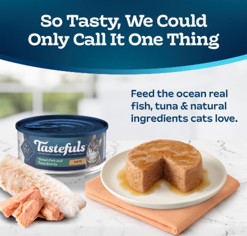 Blue Buffalo Tastefuls Ocean Fish and Tuna Entree Pate Wet Cat Food Perspective: left