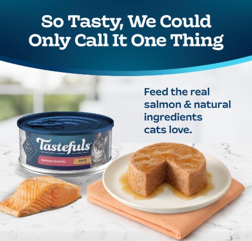 Blue Buffalo Tastefuls Wet Cat Food Paté, Made with Natural Ingredients, Salmon Entrée, 5.5-oz. Can Perspective: left